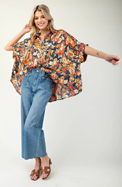 EESOME TK9558 Oversize Print Collar Top