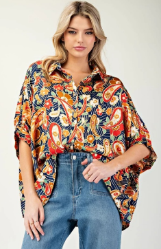 EESOME TK9558 Oversize Print Collar Top