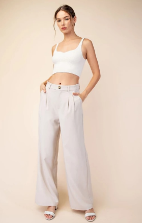 EESOME PPK4734 Wide Leg Front Pleat Plus Size Pant