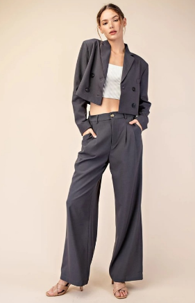EESOME PPK4734 Wide Leg Front Pleat Plus Size Pant