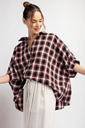 Eesome TK9387 Plaid Print Top
