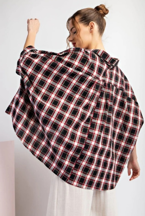 Eesome TK9387 Plaid Print Top