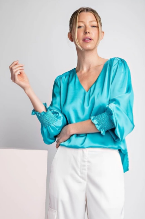 Eesome TK9199 Satin Vneck Blouse Top