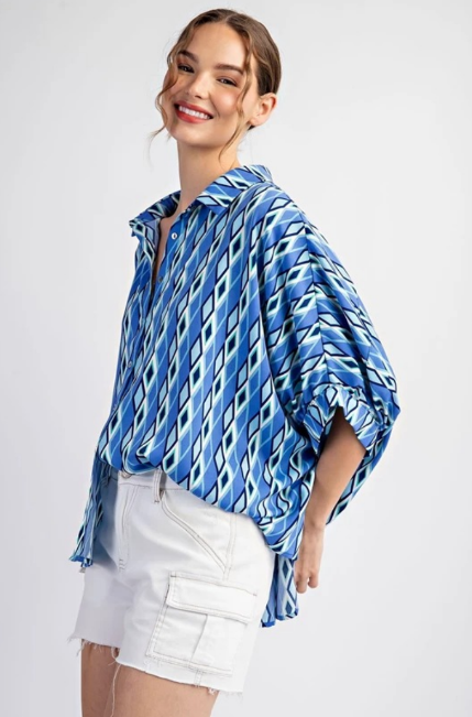 Eesome TK11041 Dolman Print Blouse Top