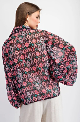 Eesome PTK7965 Balloon Sleeve Plus Size Print Top