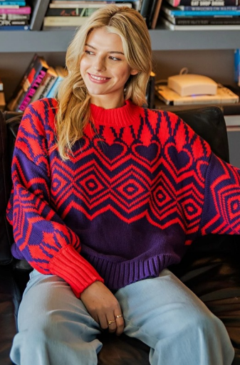 Eesome SG10325 Geometric Heart Print Sweater