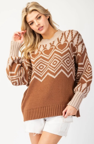Eesome SG10325 Geometric Heart Print Sweater