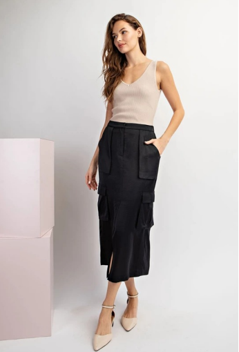 Eesome SKS9919 Satin Midi Cargo Skirt