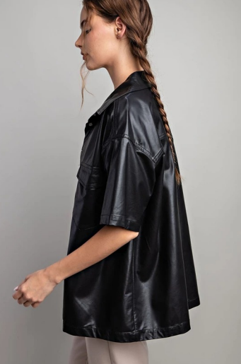 Eesome TK9177 Pleather Button Down Shirt