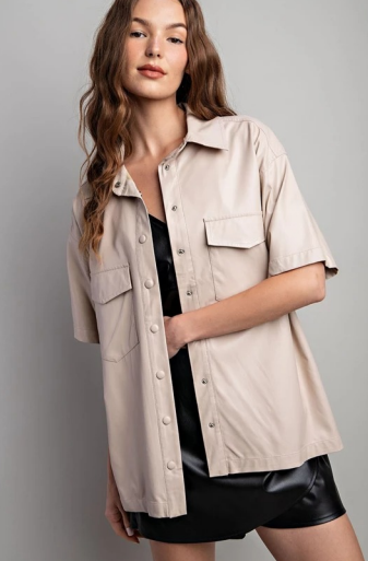 Eesome TK9177 Pleather Button Down Shirt