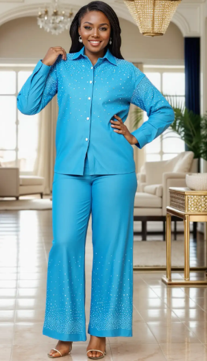 Kara Chic 25041 2pc Denim Rhinestone Set