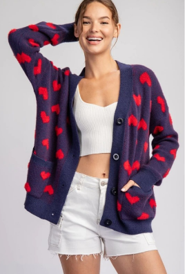 Eesome SJK11339 Heart Pattern Cardigan
