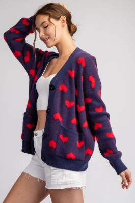 Eesome SJK11339 Heart Pattern Cardigan