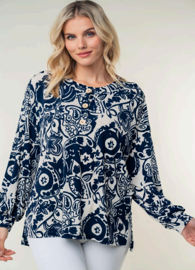 White Birch T6596XL Print Top