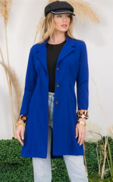 Celeste CT43788 Long Leopard Accent Blazer