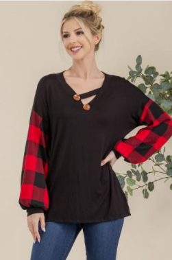 Celeste CT43798PL Plaid Sleeve Plus Size Top