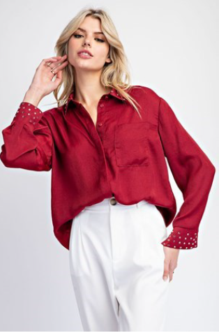 Eesome TK11080 Studded Blouse Button Down Top