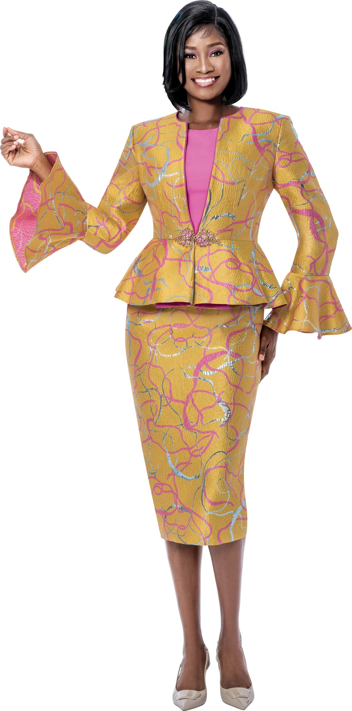 Terramina 7199 Jacquard 3pc Skirt Suit