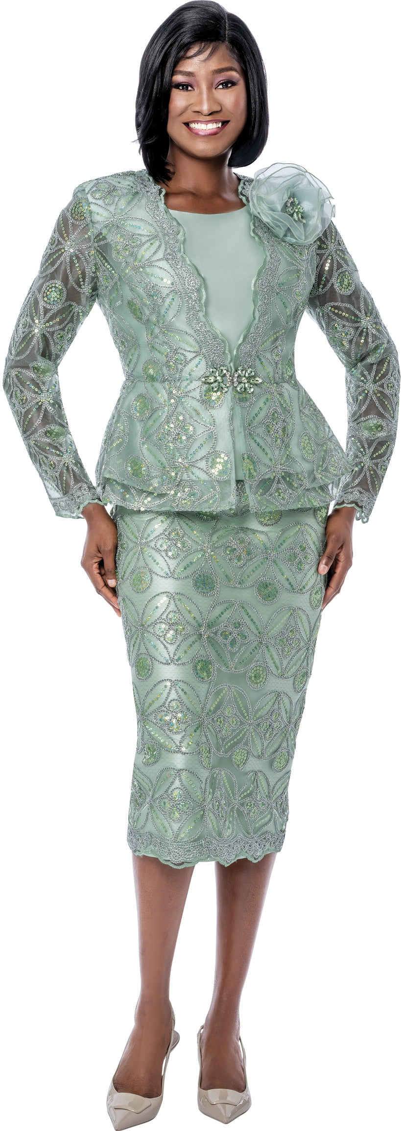 Terramina 7272 3pc Crystal Lace Skirt Suit