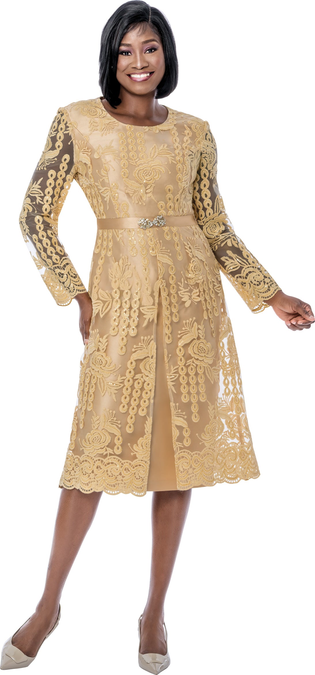 Terramina 7288 Belted Lace Dress