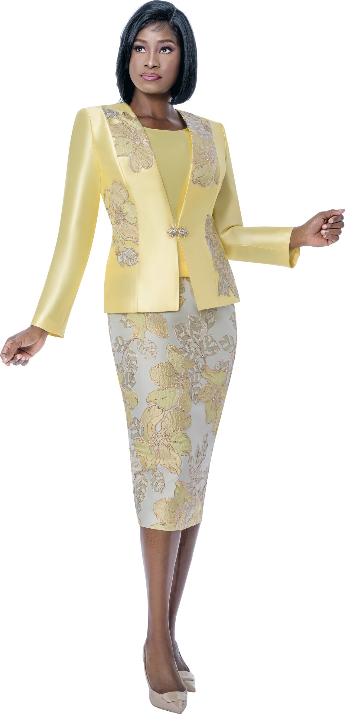 Terramina 7291 3pc Brocade Embellished Skirt Suit