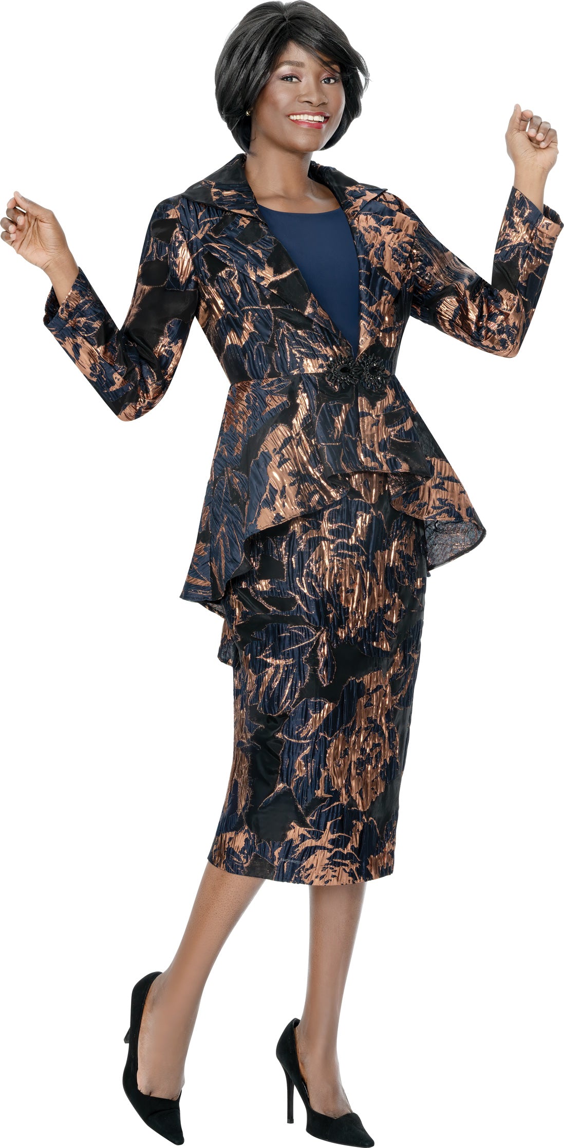 Terramina 7330 3pc Foil Print Skirt Suit