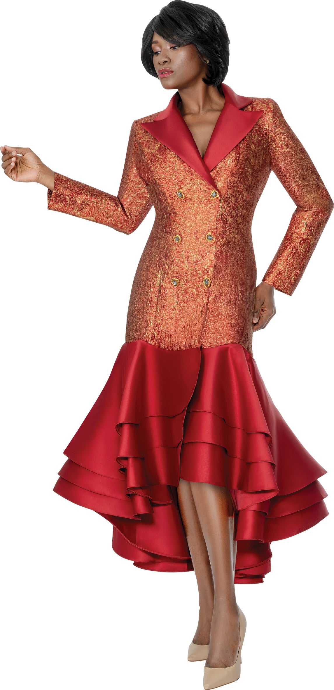 Terramina 7334 Layered Hilo Brocade Body Dress