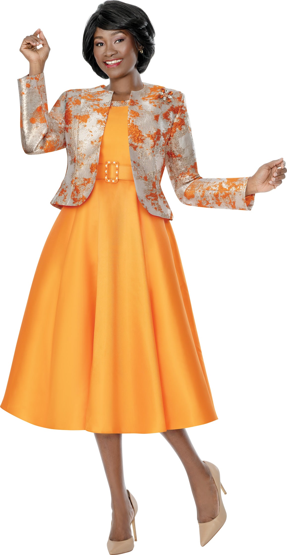 Terramina 7338 Brocade Belted Dress and Jacket
