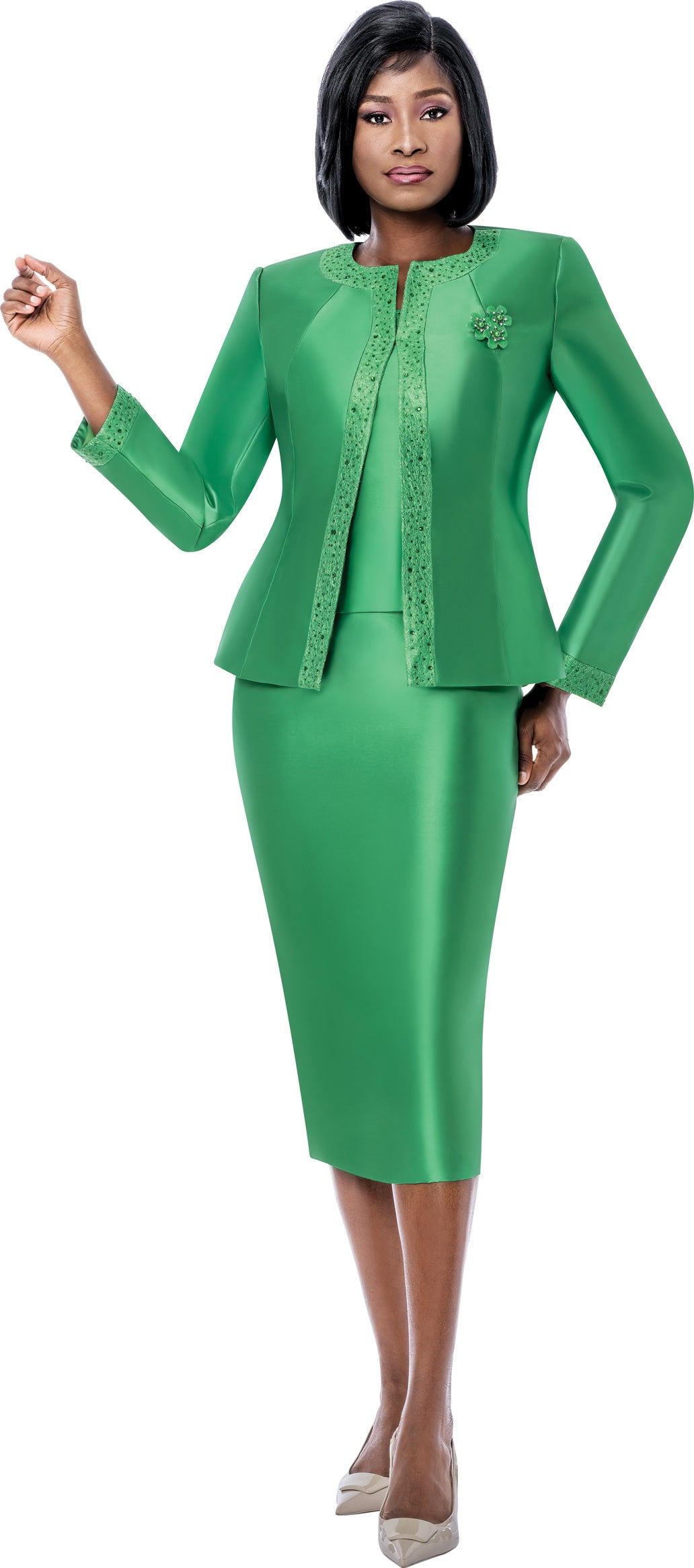 Terramina 7637 Embellished Trim 3pc Skirt Suit