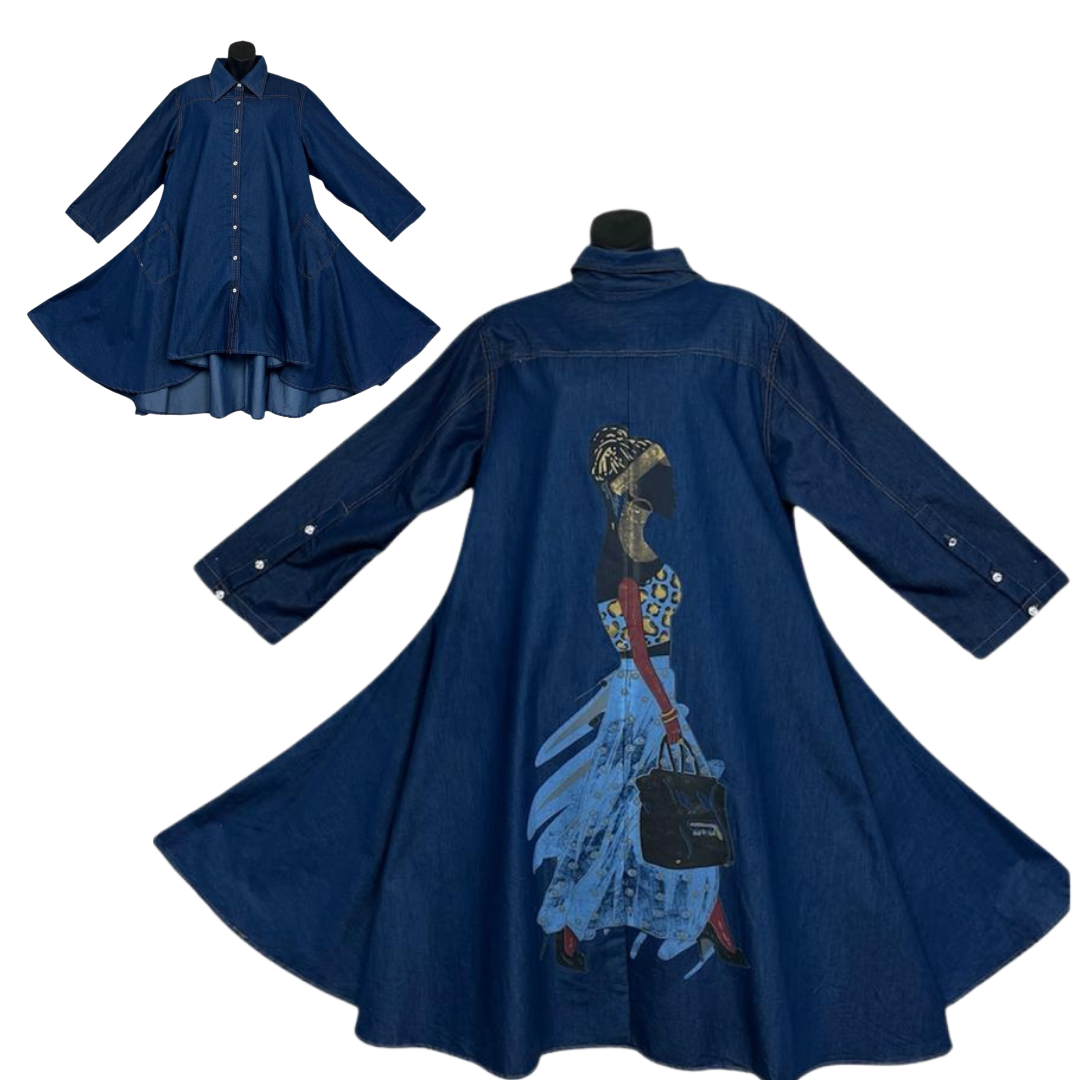 Step in Style AA24666ANIMAL Queen Denim Shirt Dress