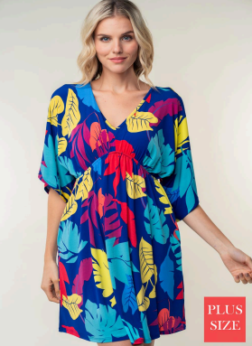 White Birch D73798P Print Plus Size Midi Dress