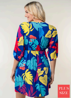 White Birch D73798P Print Plus Size Midi Dress