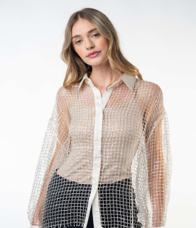 White Birch T24755XL Plus Size Sequin Mesh Top