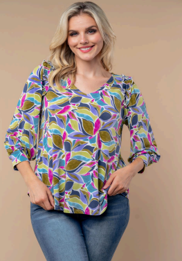 White Birch T6452XL Print Vneck Top