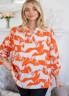 White Birch T6507A1XL Horse Print Top