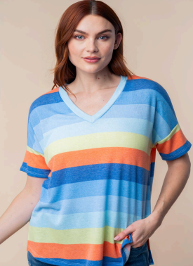 White Birch T6743XL Stripped Vneck Top