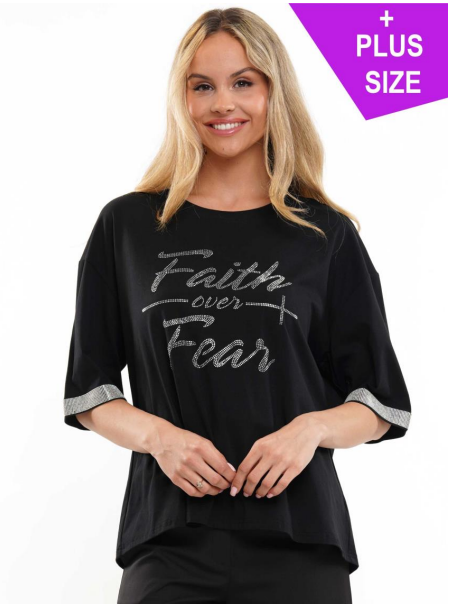 WHY TB23041 Plus Size Faith Top w/ Stones