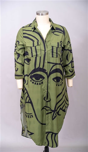 Wowo 80819X Plus Size  Print Duster/Dress