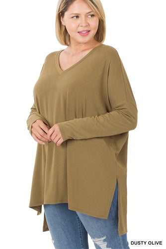 Zenana RT2186XP Long Sleeve Top w/ Slit