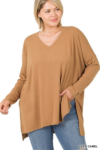 Zenana RT2186XP Long Sleeve Top w/ Slit