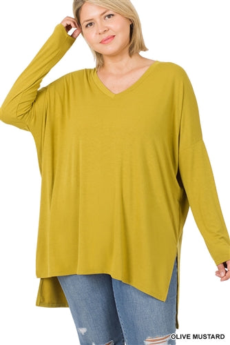 Zenana RT2186XP Long Sleeve Top w/ Slit