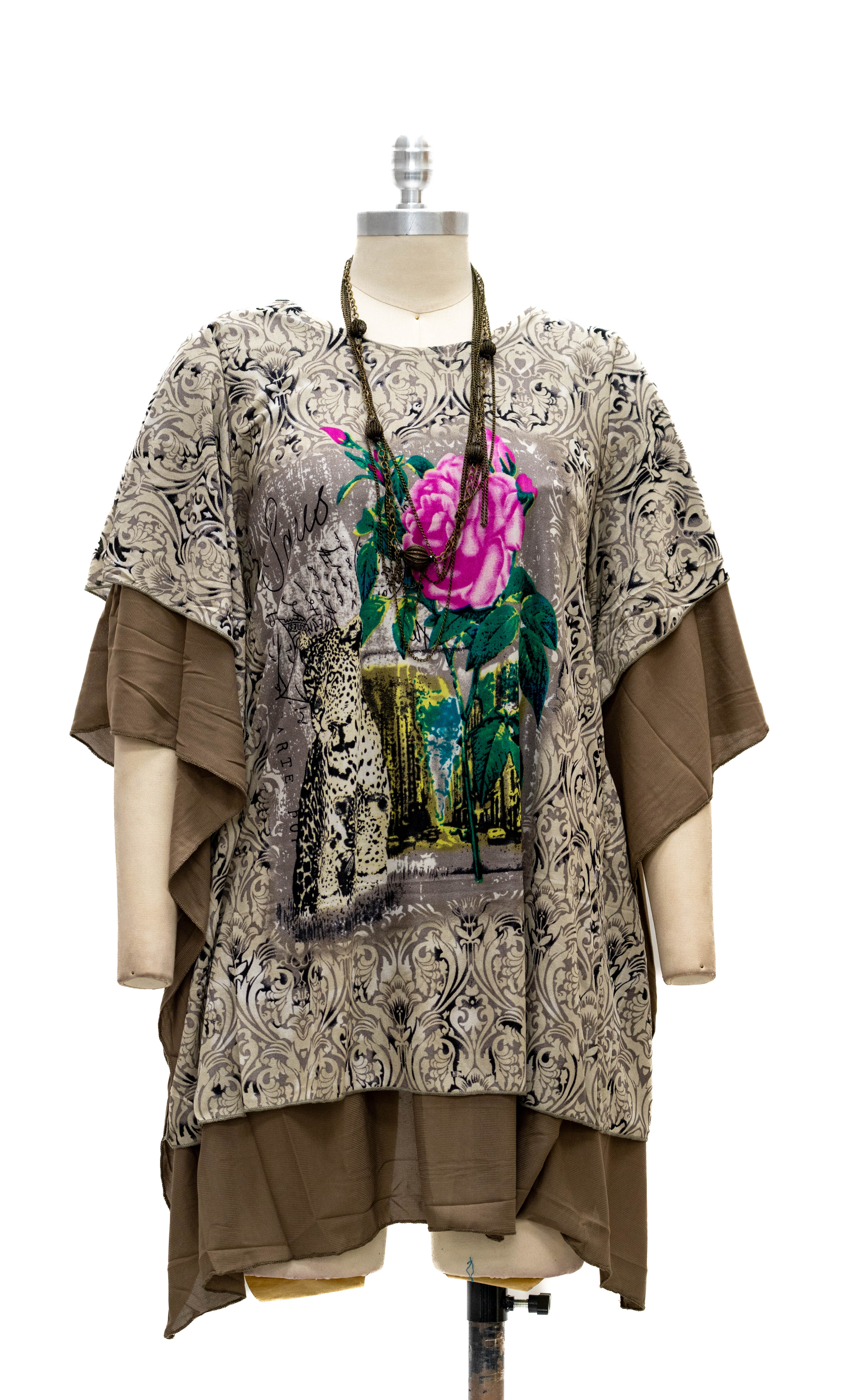 Micheal K 81268 Print Poncho Top with Attached Necklace