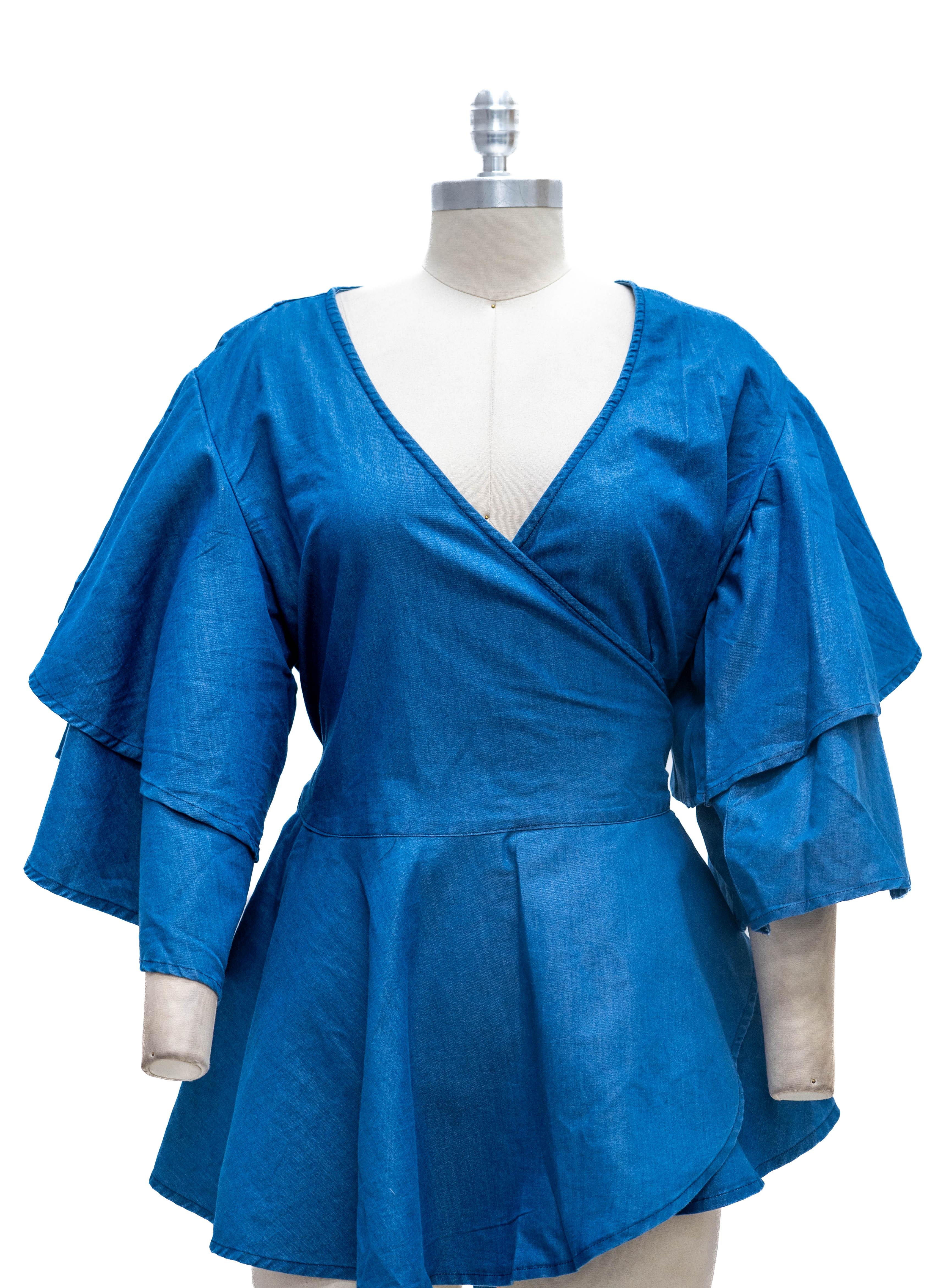 Step In Style AA21115DENIM Butterfly Sleeve Wrap Top