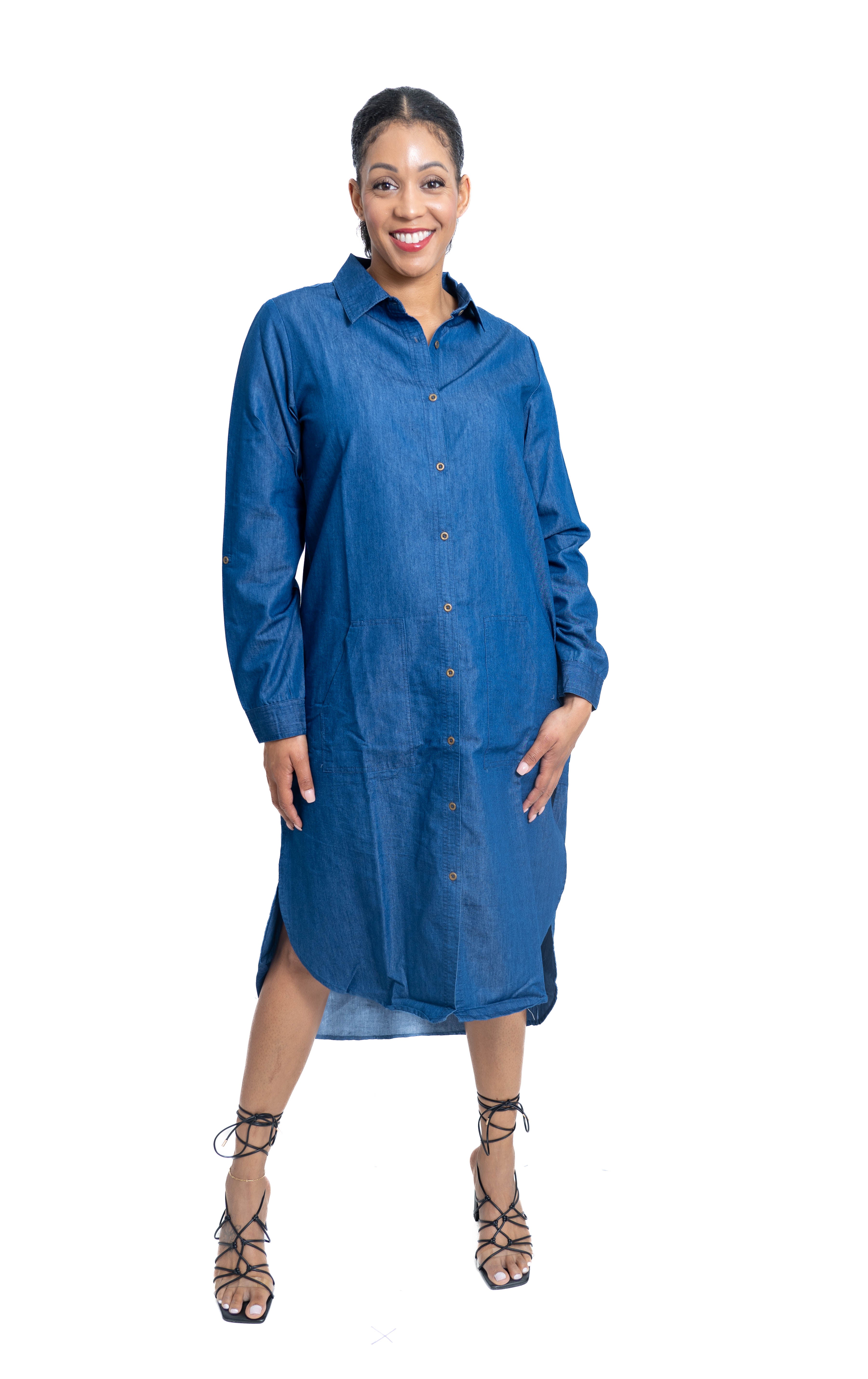 Step in Style AA18153D Denim Shirt Dress