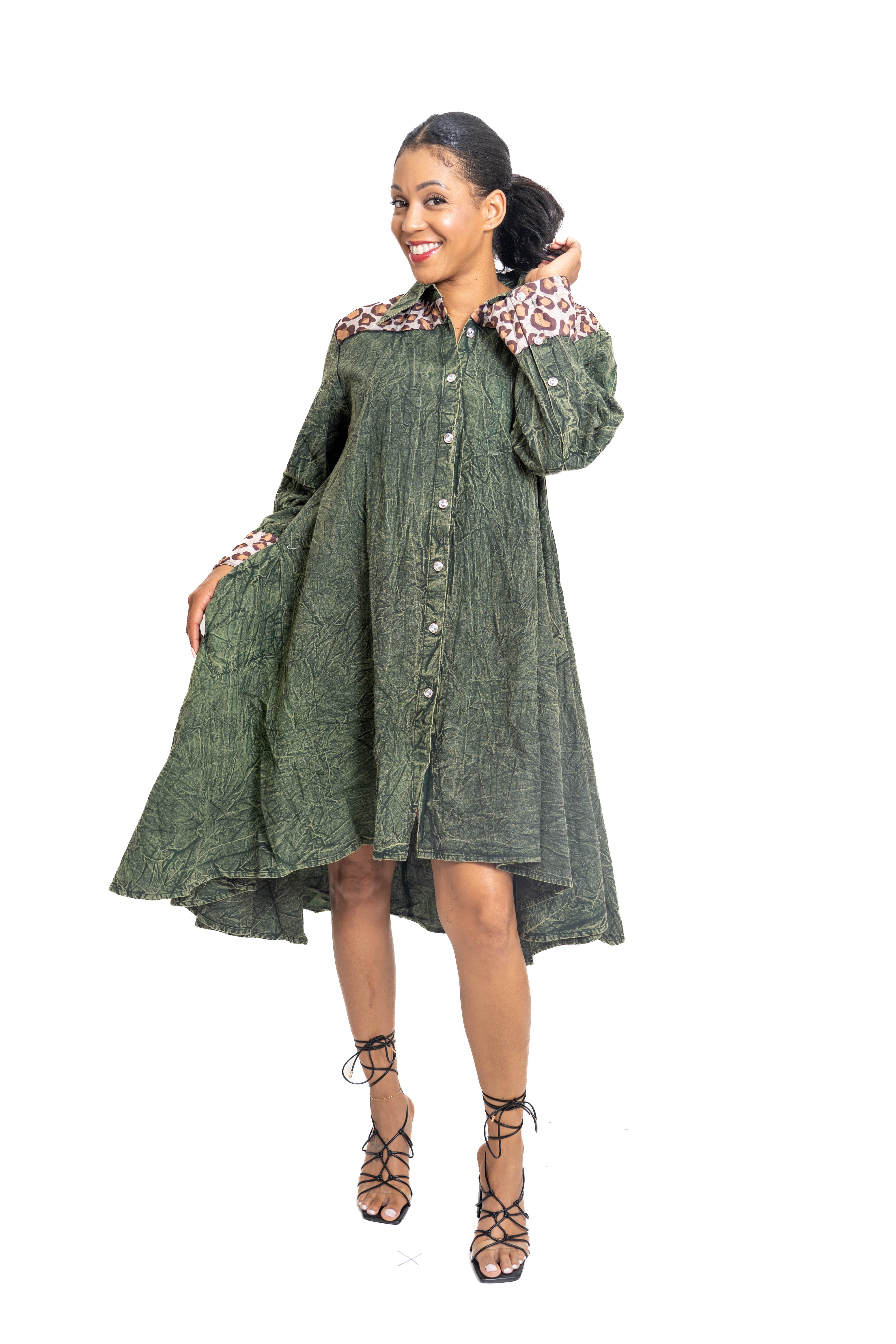 Step in Style AA23666AW Animal Print Denim Dress