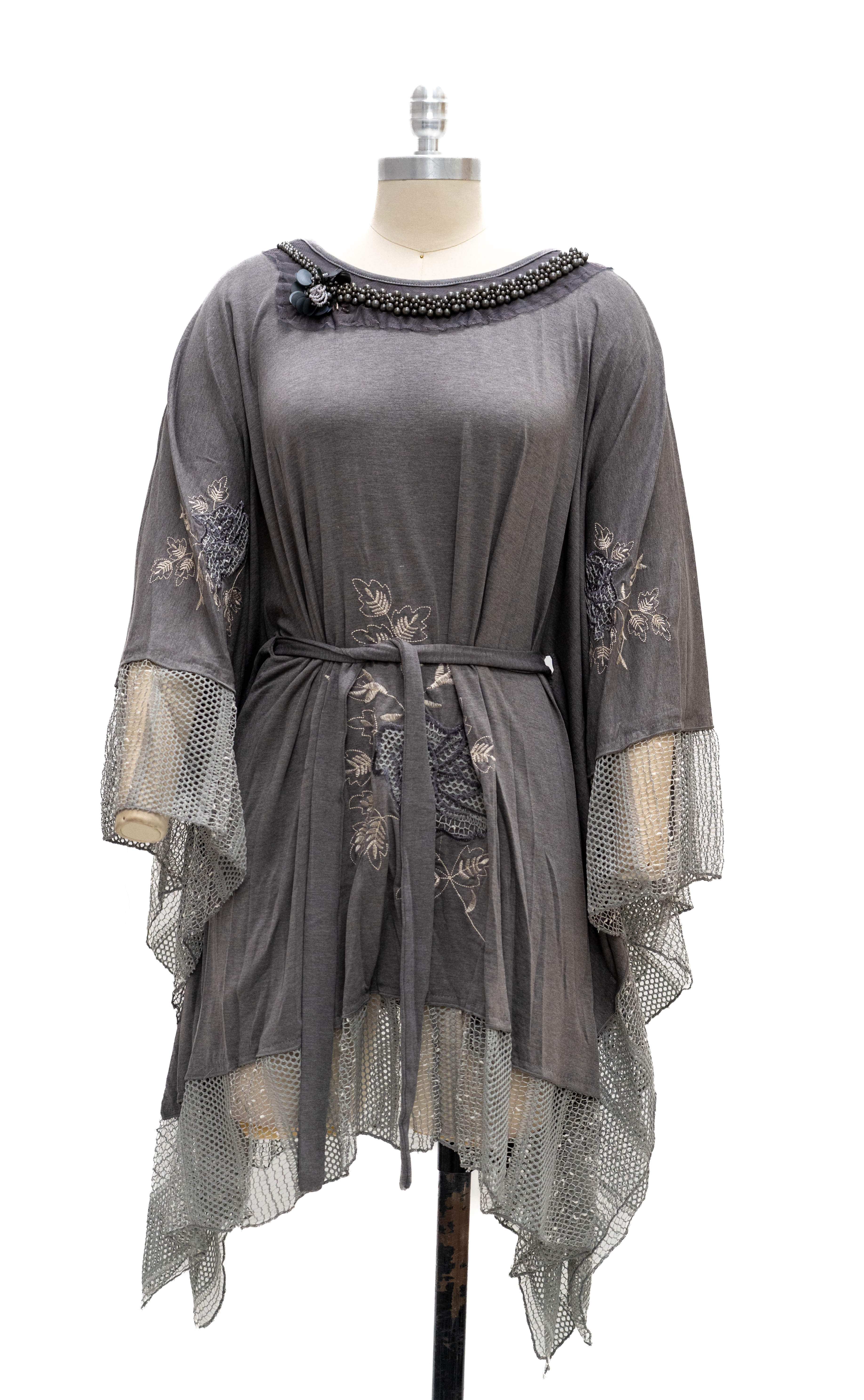 Micheal K 81288 Belted Embroidered Poncho