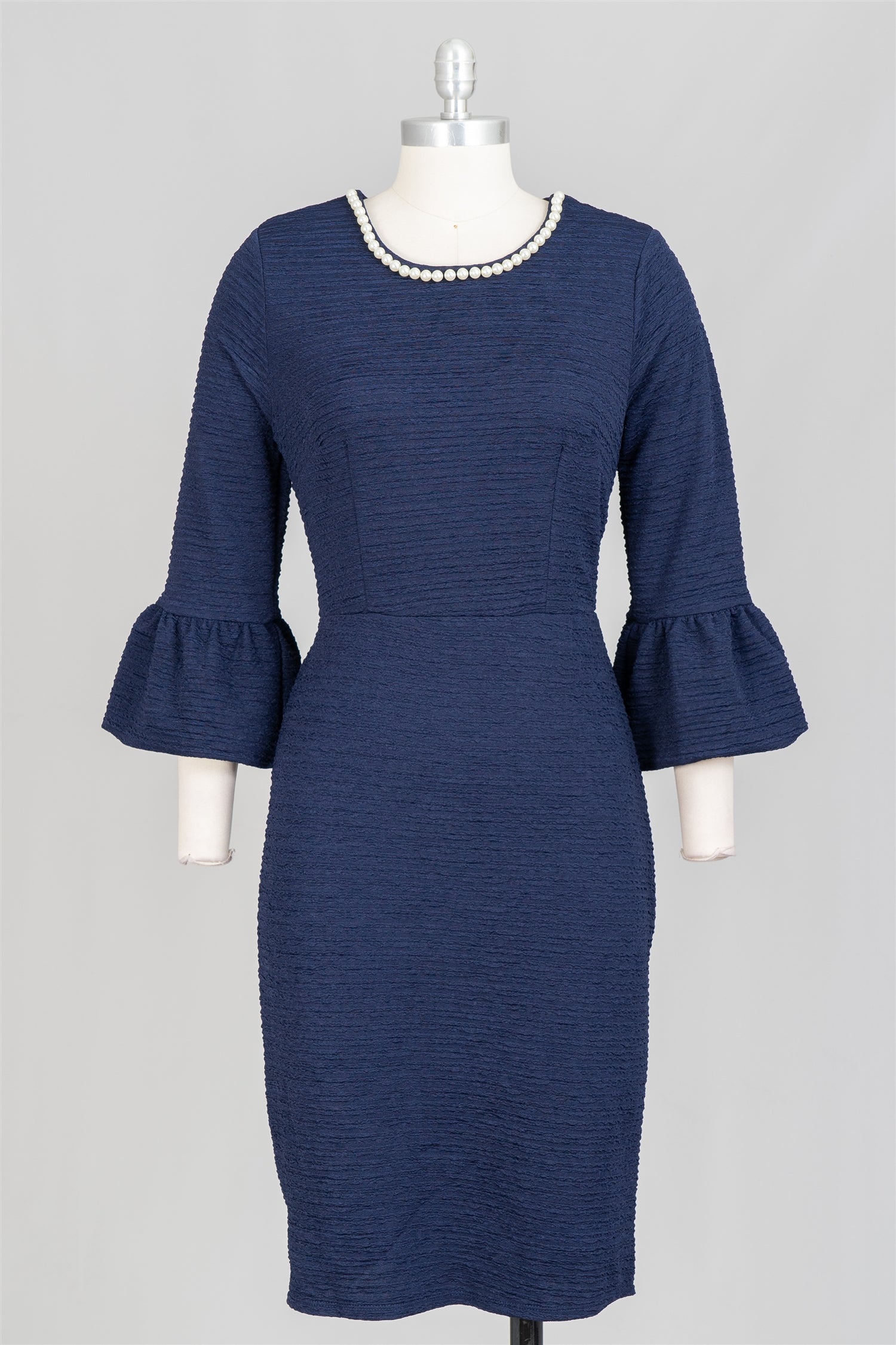 Allen Kay M785810 Pearl Collar Knit Dress