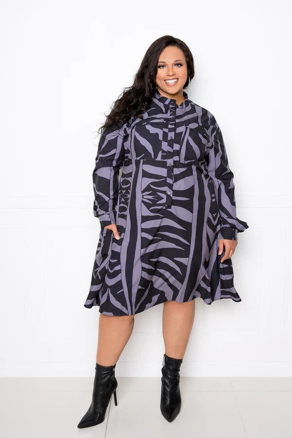 Buxom Curvy BD92061X1 Print Button-front PlusSize Dress