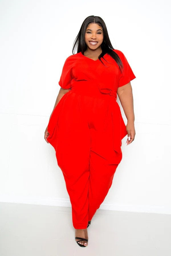 Buxom Curvy BJS92216X1 Belted PlusSize Jumpsuit