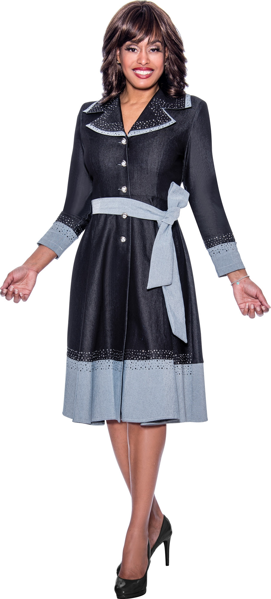 Devine Sport 63651 Two-tone Denim Belted Dress